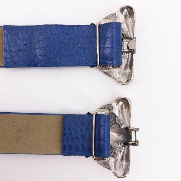 80s Mimi two piece buckle silver & blue belt 1980s vintage - Picture 4 of 4